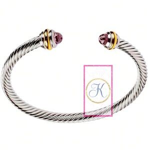 Amethyst Crystal Cable Bangle Bracelet, Twisted Cable Bangle